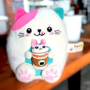 Yummeez Catpuccino Coffee Cat Peek-A-Boo Toys White Plush Stuffed Animal 7”